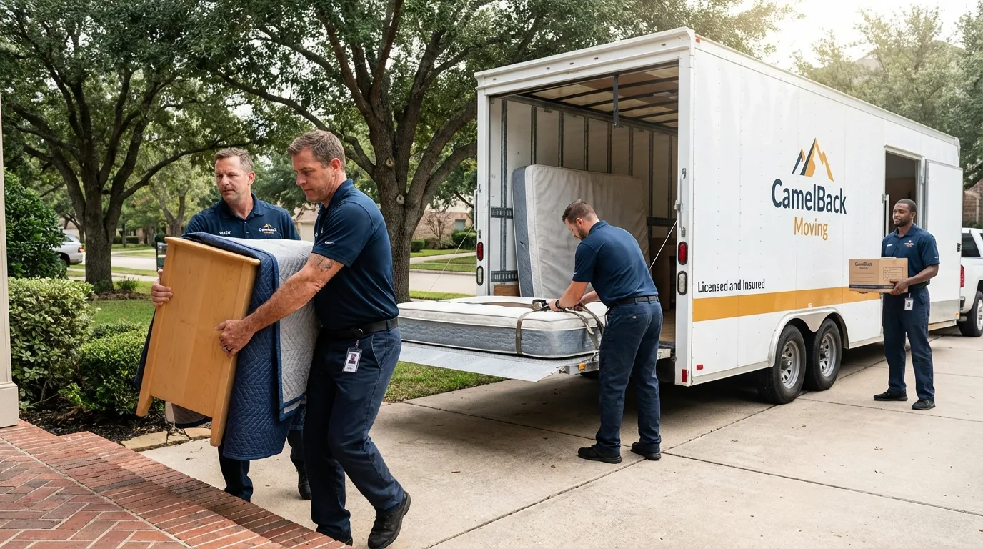 Crew loading residential truck for cross-state move from Bradley, WV